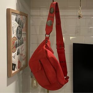 Free People Red Sling Bag with Decorative Strap